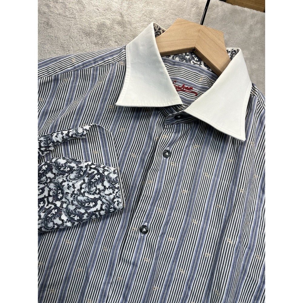 Robert Graham Shirt Men's 42 16.5 (L) Long Sleeve Flip Cuff French Cuff Cotton‎